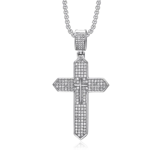 Hip-Hop Christianity Kreuzanhänger aus Silber mit schimmernden Kristallen besetzt