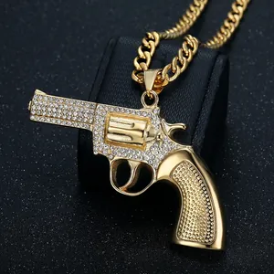 Hip-hop επίχρυσο κολιέ με μενταγιόν περίστροφο από ανοξείδωτο ατσάλι και ζιργκόν