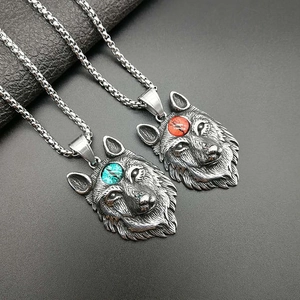 Vintage Viking Wolf Head Pendant Necklace Stainless Steel Punk Celtic Totem Wolf Necklace For Men Gothic Animal Jewelry