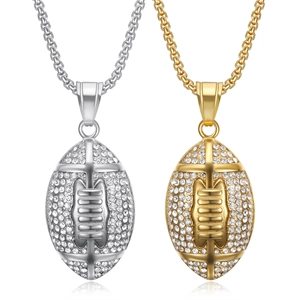 Hip Hop Iced Out American Football Anhänger Halskette Edelstahl Strass Vergoldet Silber Schmuck Für Damen Herren