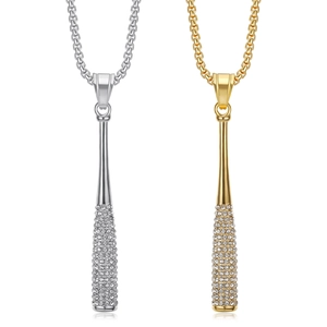 Hiphop Titanstahl Baseballschläger Anhänger Halskette Für Herren Damen Strass Sportlich Schmuck Gold Silber Ton Accessoire