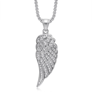 Collier avec pendentif aile d'ange en argent serti de cristaux sur chaîne ronde