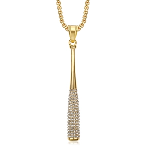 Hip-Hop-Baseballschläger-Halskette in Gold-Finish mit funkelnden Zirkonia-Steinen