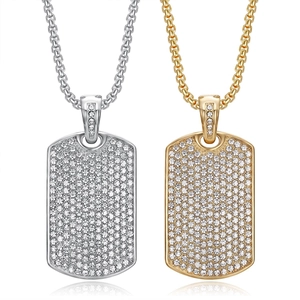 Hip Hop Iced Out Erkennungsmarke Anhänger Halskette Für Herren Titanstahl Gold Silber Plattiert Rechteckig Strass Anhänger Halskette Mode Schmuck
