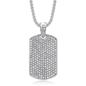 Hip-Hop Dog-Tag Anhänger Halskette mit Mikro-Strasssteinen und silberner Box-Kette