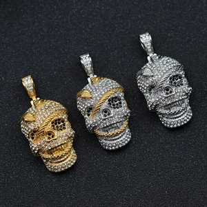 Hip Hop Stainless Steel Skull Snake Pendant Necklace For Men Women 18K Gold Plated Pave Rhinestone Gothic Punk Jewelry