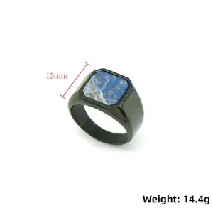 Anello vintage da uomo in acciaio inossidabile nero con lapislazzuli quadrato da 15 mm