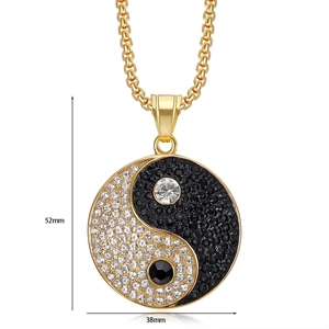 Hip hop 38mm Yin Yang pendant necklace with gold plating and paved sparkling rhinestones