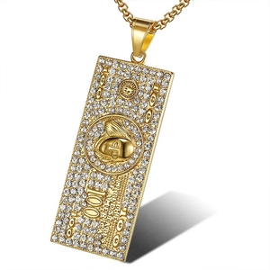 Hip Hop 100 Dollar Geldschein Anhänger Halskette Edelstahl Vergoldet Strass Geld Anhänger Schmuck Für Herren Damen