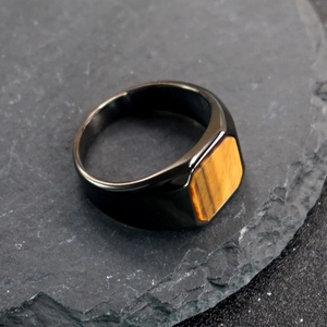 Anello con sigillo vintage da uomo in acciaio inossidabile con pietra occhio di tigre