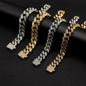 Collana Bracciale a Maglia Cubana Hip Hop Iced Out per Uomo Donna in Acciaio al Titanio con Pavé di Strass Gioielli Punk