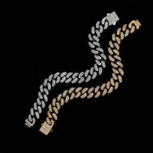 Bracciali a catena cubana hip hop in oro e argento con pavé di cristalli scintillanti