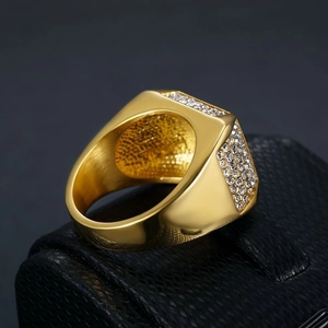 Men's hip-hop gold plated ring with square iced out micro pave zircon stones