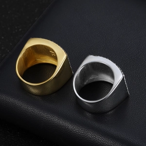 Polished gold and silver stainless steel square signet rings with zircon pavé setting