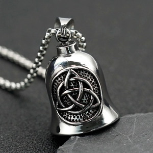 Collier Pendentif Cloche Viking Vintage Acier Inoxydable Retro Noeud Celtique Triquetra Punk Biker Style Bijoux Pour Hommes