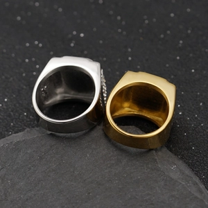 Men's 316L stainless steel signet rings in gold and silver with paved crystal stones
