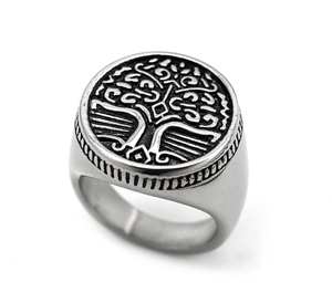 Vintage Stainless Steel Tree Of Life Signet Ring For Men Viking Rune Nordic Amulet Finger Ring Retro Jewelry Gift