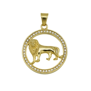 Colgante de león chapado en oro 18k con borde de brillantes diamantes de imitación