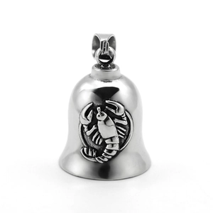 Vintage stainless steel biker bell pendant with detailed scorpion relief in silver finish