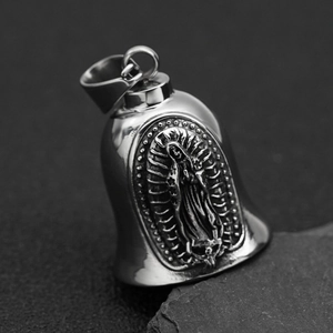 Vintage stainless steel motorcycle guardian bell with Virgin Mary religious relief