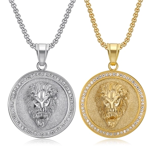 Hip-Hop Edelstahl Löwenkopf Medaillon Anhänger Halskette Mode Strass Eingelegt Box Kette Schmuck Geschenk Für Herren