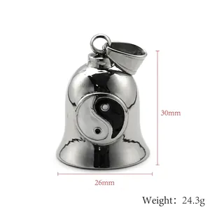 Vintage titanium steel motorcycle lucky bell with yin yang symbol and polished finish