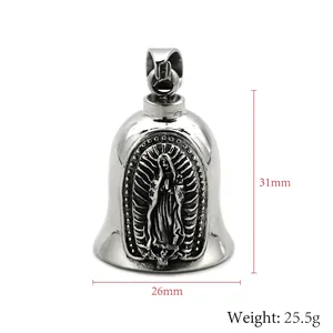 Retro punk titanium steel Virgin Mary bell pendant for bikers with 31mm height
