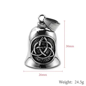 Pendentif cloche viking vintage en acier inoxydable avec symbole du nœud celtique Triquetra