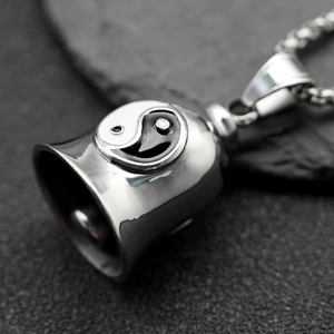 Vintage stainless steel tai chi guardian bell pendant with punk motorcycle riding style