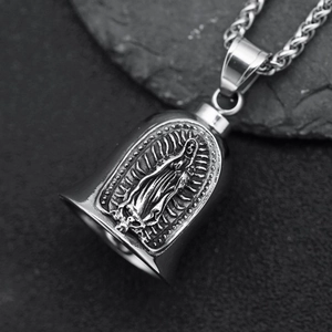 Vintage Virgin Mary stainless steel lucky guardian bell pendant with wheat chain necklace