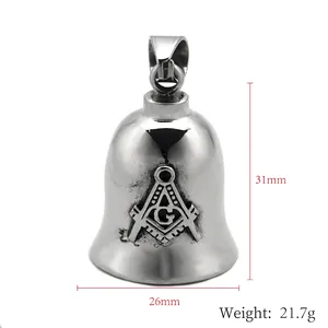 Vintage stainless steel Masonic bell pendant for men with compass and G symbol detail