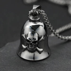 Vintage Punk Wikinger Edelstahl Totenkopf Glocke Anhänger Halskette Retro Biker Gothic Exorzist Skelett Herren Schmuck