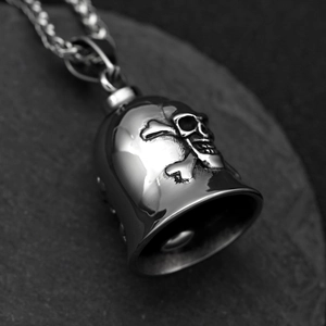 Retro Viking Punk Biker Totenkopf Glockenanhänger Kette aus poliertem Edelstahl für Herren