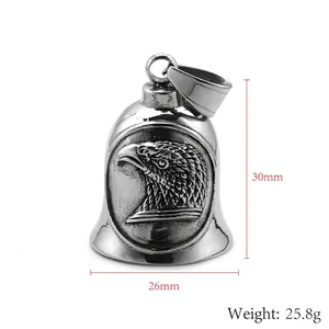 Punk vintage stainless steel eagle bell necklace pendant measuring 30mm by 26mm