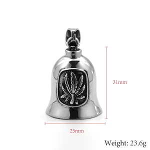 Punk maple leaf biker guardian bell pendant in titanium steel 31mm x 25mm 23.6g