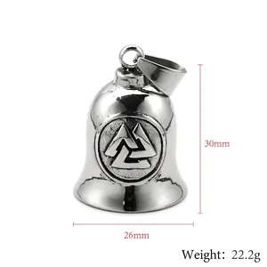 Pendentif cloche Valknut viking en acier inoxydable poli pour collier style motard