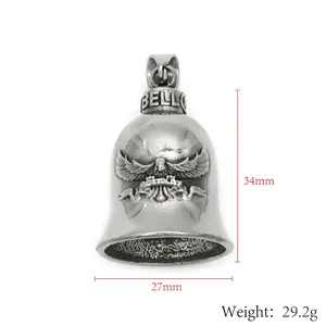 Polished stainless steel biker lucky bell pendant with eagle relief for motorcycle riders