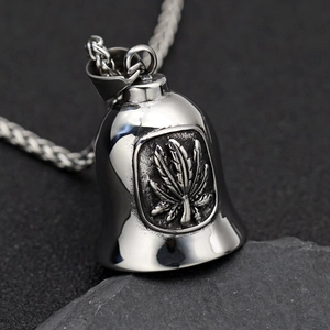 Vintage Punk Titanium Steel Bell Pendant Necklace For Men Women Rider Exorcism Bell Jewelry Maple Leaf Relief Accessories