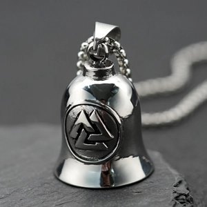 Pendentif Cloche Symbole Triangle Viking Odin en Acier Inoxydable Collier Rétro Biker Punk pour Homme Femme Bijoux Personnalisés