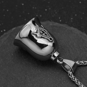 Stainless steel Freemasonry bell pendant with compass logo and braided wheat chain