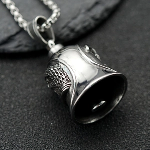 Vintage punk eagle bell pendant necklace in polished stainless steel for biker style