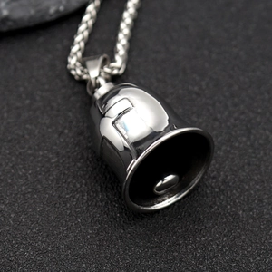 Vintage stainless steel prayer hand guardian bell pendant necklace for motorcycle riders