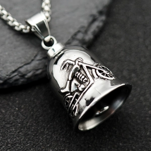 Vintage Stainless Steel Motorcycle Guardian Bell Pendant Necklace For Men Retro Punk Hip Hop Biker Jewelry Gift