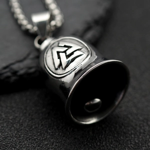 Collier pendentif cloche Viking Odin Valknut en acier inoxydable vintage sur pierre noire