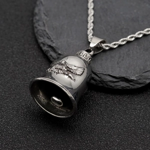 Vintage eagle relief bell pendant necklace in polished silver steel for bikers