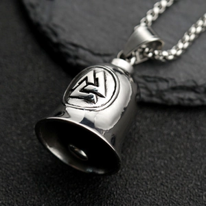 Collier avec pendentif cloche Viking Valknut en acier inoxydable poli pour hommes