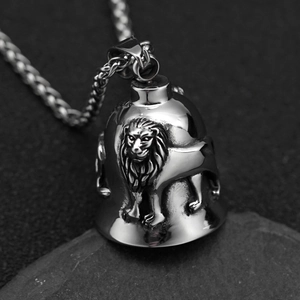 Collier Pendentif Cloche de Lion Vintage Viking Punk Biker Bijoux en Acier Inoxydable Charme de Tête d'Animal pour Homme Femme Accessoire Quotidien