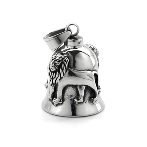 Pendentif cloche de protection tête de lion en acier inoxydable poli style vintage