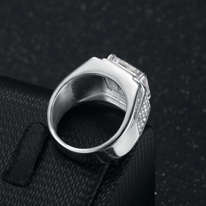 Men's 316 stainless steel wide ring with square zircon main stone and paved side diamonds