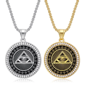 Collier Pendentif Oeil de la Providence en Acier Inoxydable Hip Hop Symbole Maçonnique Or Argent Strass Médaillon Bijoux Homme